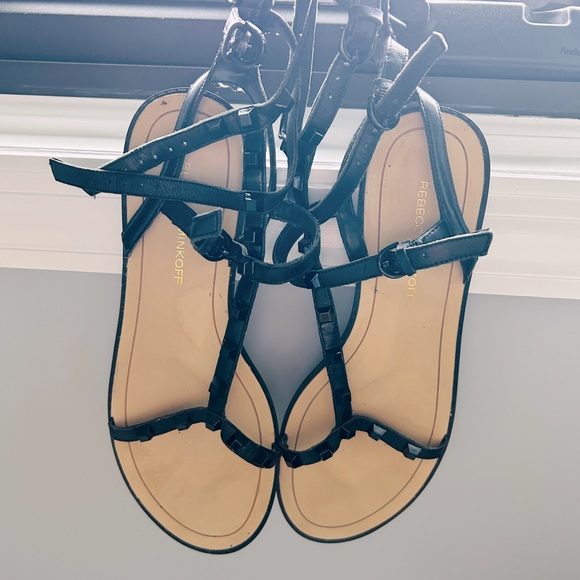 Rebecca Minkoff Black Leather Georgina Gladiator Sandals Women’s Size 7 - Picture 3 of 10